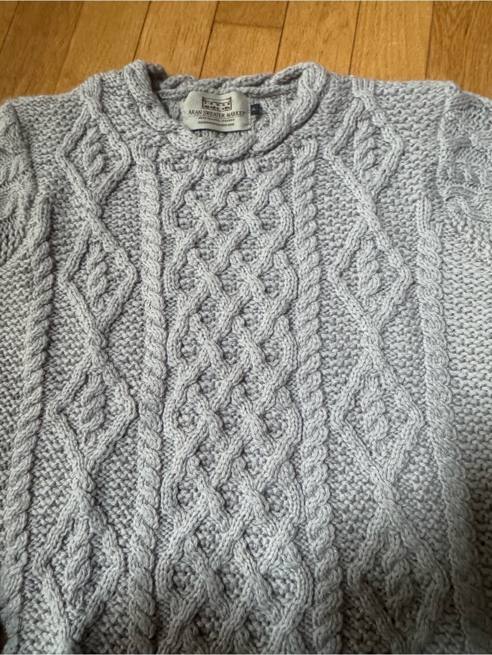 Aran Sweater Market Ireland Womens Cable Knit Fisherman Sweater Wool XL Gray